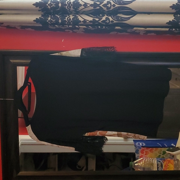 Shirt lg short sleeves black white with flowers - Picture 2 of 2